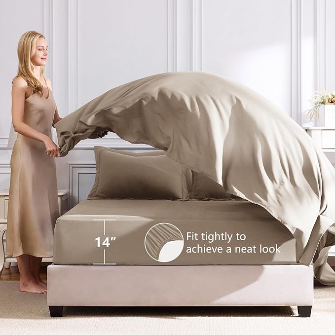 CozyLux King Size Comforter Set Khaki - 7 Pieces Bed in a Bag King, Luxury Soft Bed Set for All Seasons, Bedding Set with Down Alternative Comforter, Sheets, Pillowcases & Shams