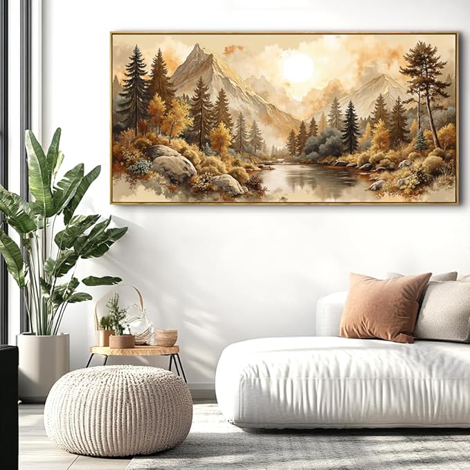 Landscape Wall Art - Framed Modern Canvas Painting for Living Room, Bedroom Home Office Decor, 40x20 Inch Ready to Hang