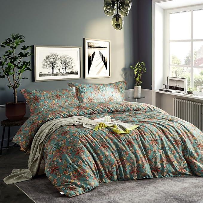 Boho Comforter Set Full Size Vintage Floral Boho Bedding Comforter Set 3 Pieces Flowers Botanical Floral Comforter Set Fluffy Soft Microfiber All Seasons Full Size Comforter with 2 Pillowcases