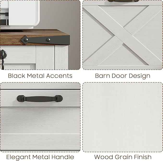Vabches Vertical File Cabinet with 3 Drawers, Wooden Farmhouse Filing Cabinet for Letter/A4 Size Hanging Files, Under Desk Printer Stand with Storage for Home Office, White and Lock