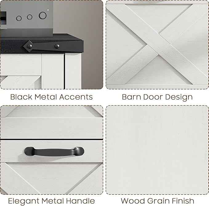 Vabches Vertical File Cabinet with 2 Drawers, Wooden Farmhouse Filing Cabinet for Letter/A4 Size Hanging Files, Under Desk Printer Stand with Storage for Home Office, White and Black