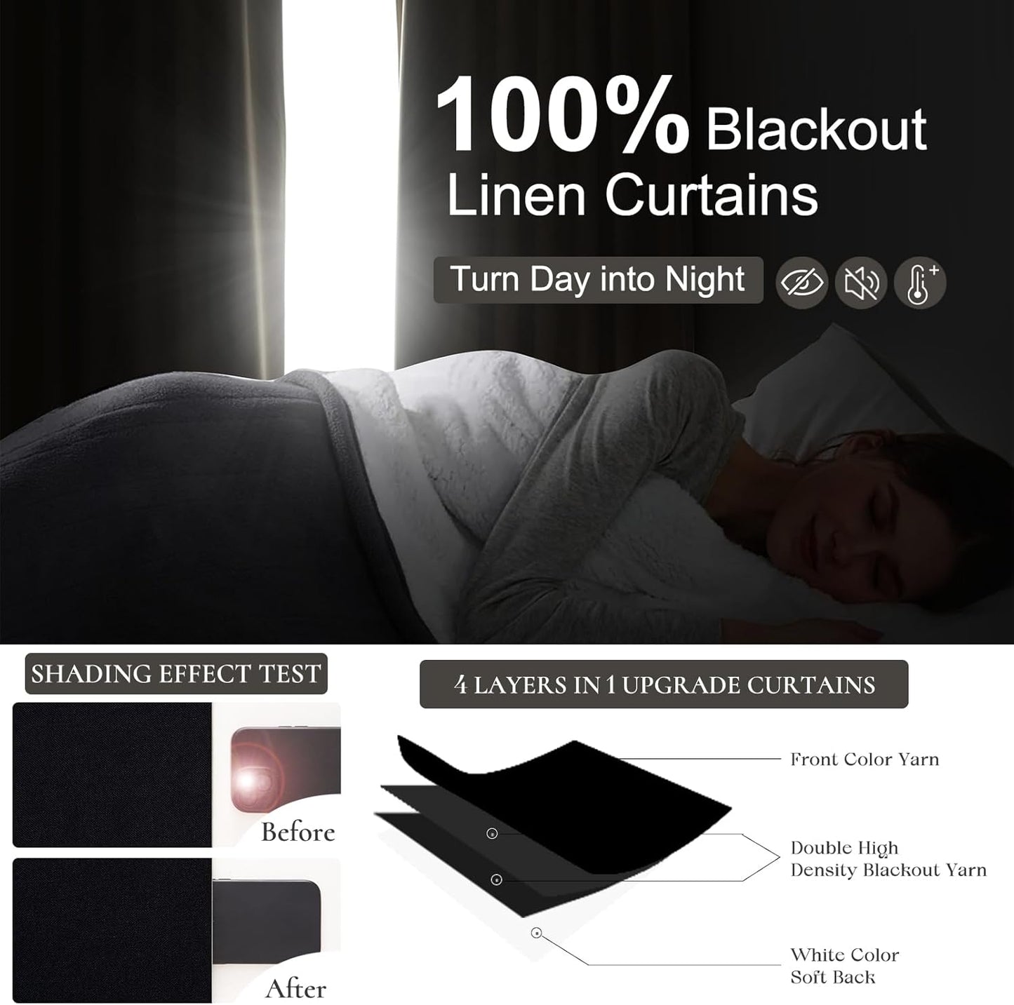 Black Out Kitchen Curtains 45 Inch Length 2 Panels Set, Mini Textured Linen Pinch Pleated Thick Drapes Room Darkening Insulated Black Small Window Curtain with Hooks Rings Back Tab 40"Wx45"L Blackout