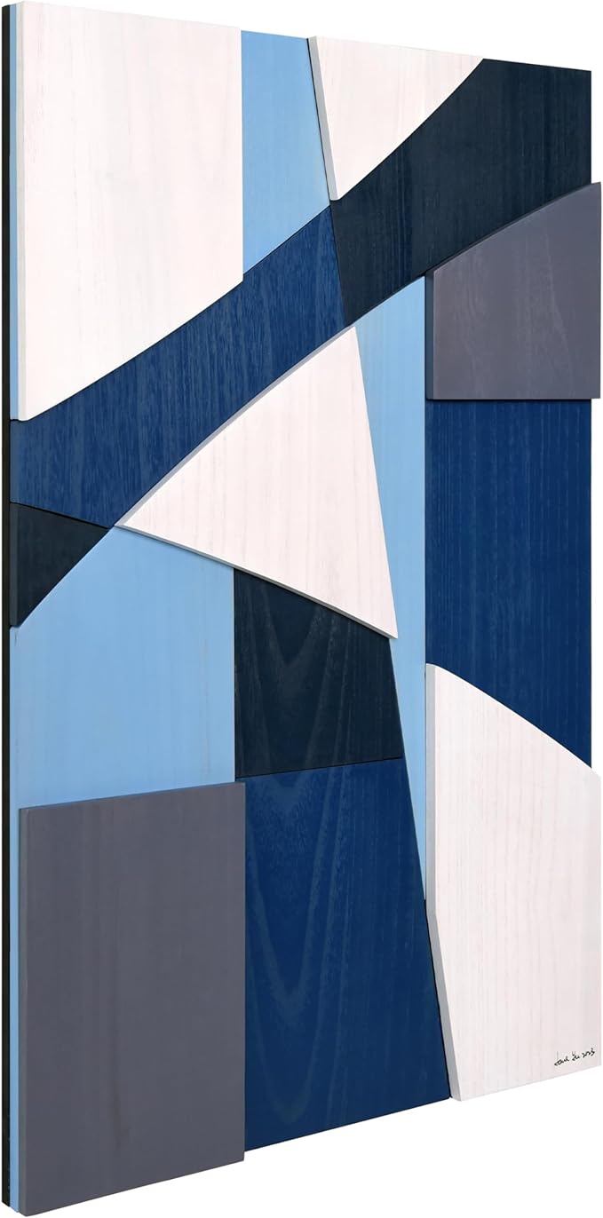 Empire Art Direct "Whispers of Blues II" Hand Made & Hand Finished Solid Wood Abstracts, Ready to Hang, Living Room, Bedroom & Office, 36" x 24"x 1.42"