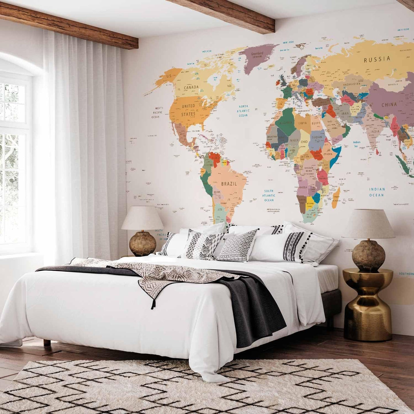 artgeist Wall Mural World Map 193x138 in - XXL Peel and Stick Self-Adhesive Wallpaper Removable Large Sticker Foil Wall Decor Print Picture Image Design Map of The World k-B-0001-a-b