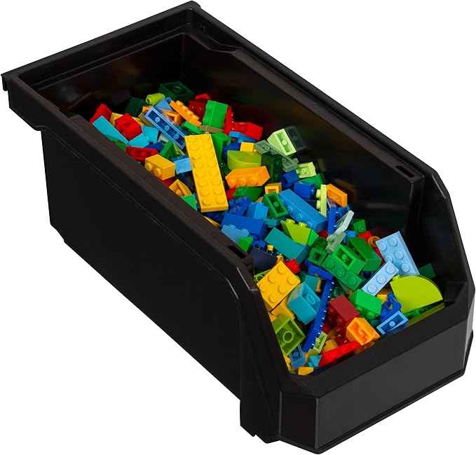 Plastic Containers for Organizing and Storage Bins for Closet, Kitchen, Office, Garage or Pantry Organization, Stackable Bins, Medium (11" x 5" x 5.5"), 8-Pack, Black