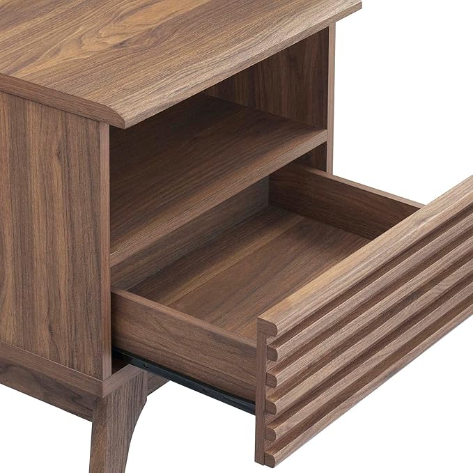Modway Render Mid-Century Modern, One-Drawer Nightstand, Walnut