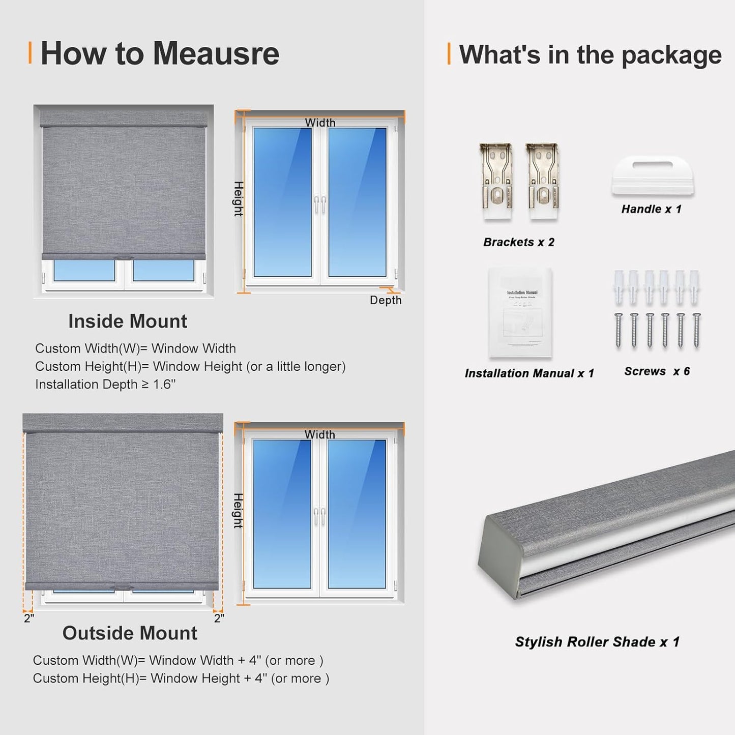 Persilux Blackout Roller Shades for Indoor Windows with Upgraded Cassette, Cordless Shades Window Blinds Pull Down for Doors, Easy to Install for Office/Living Room/Bedroom, Grey(43" W x 96" H)