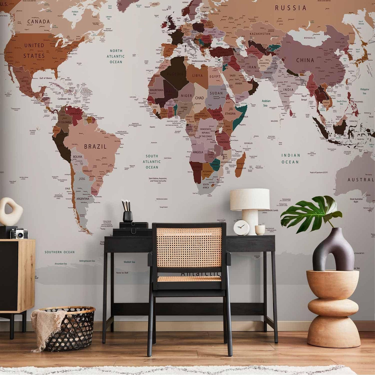 artgeist Wall Mural World Map 135x101 in - XXL Peel and Stick Self-Adhesive Wallpaper Removable Large Sticker Foil Wall Decor Print Picture Image Design Map of The World k-B-0001-a-d