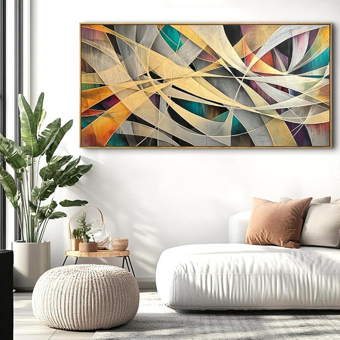 Wall Art - Framed Modern Canvas Abstract Painting for Living Room, Bedroom Home Office Decor, 40x20 Inch Ready to Hang