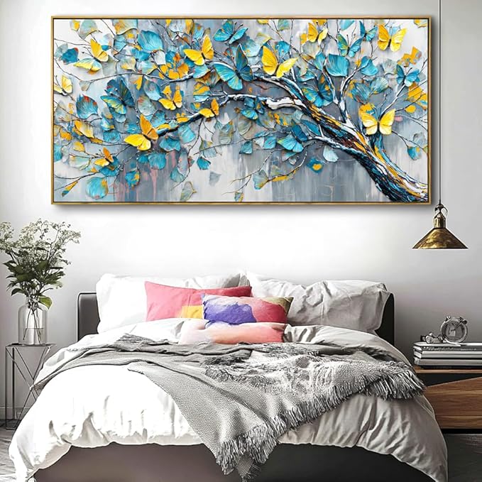 Abstract Tree Wall Art - Framed Modern Canvas Painting for Living Room, Bedroom Home Office Decor, 48x24 Inch Ready to Hang
