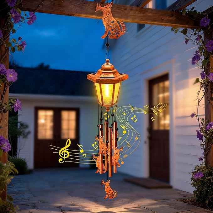 Large Solar Dog Wind Chimes, Gifts for Women Mom Grandma Wife Sister Daughter Neighbor Nana, Classic Bronze Wind Chimes With Wind Catcher, Solar Decor Lights For Outdoor Garden Patio Yard Porch Window
