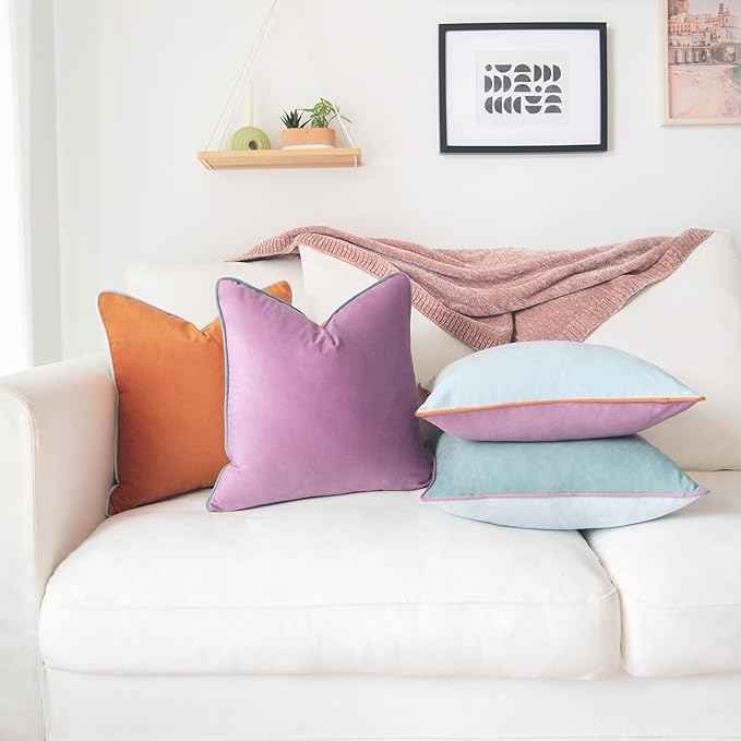 MONDAY MOOSE Decorative Throw Pillow Covers Cushion Cases, Set of 4 Soft Velvet Modern Double-Sided Designs, Mix and Match for Home Decor, Pillow Inserts Not Included (18x18 inch, Purple/Teal)