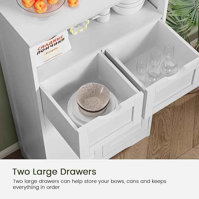 Iwell Bathroom Cabinet with Doors and Drawers, Freestanding Bathroom Storage Cabinet, Adjustable Shelves, for Living Room, Kitchen, Home Office, White