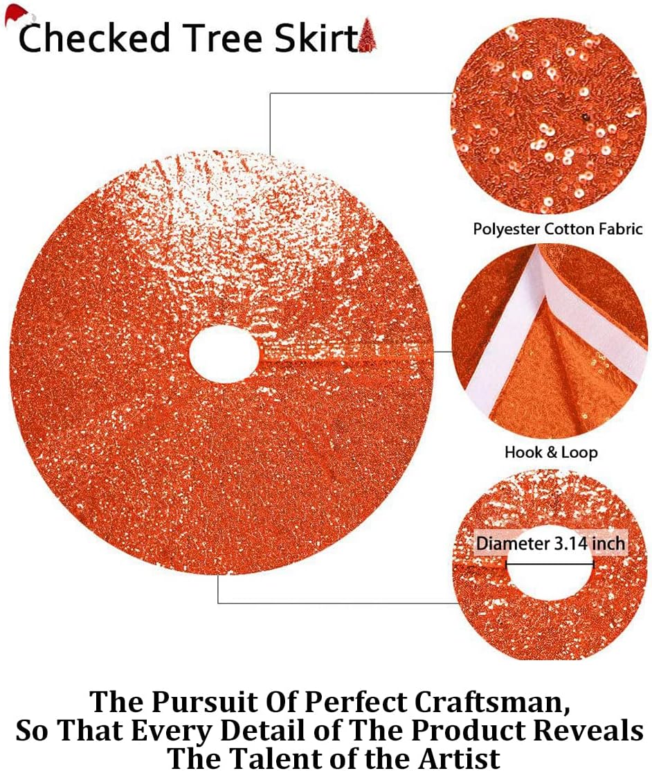Partisout Orange Sequin Tree Skirt Glitter Christmas Skirts 48 Inch Cotton Colorful for Halloween Trees