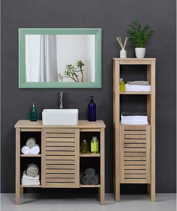 AAZZKANG Wood Framed Mirror Rectangle Modern Farmhouse Wall Mirrors Decor Large 20"x16" for Bedroom Living Room Bathroom Dressing Room Green