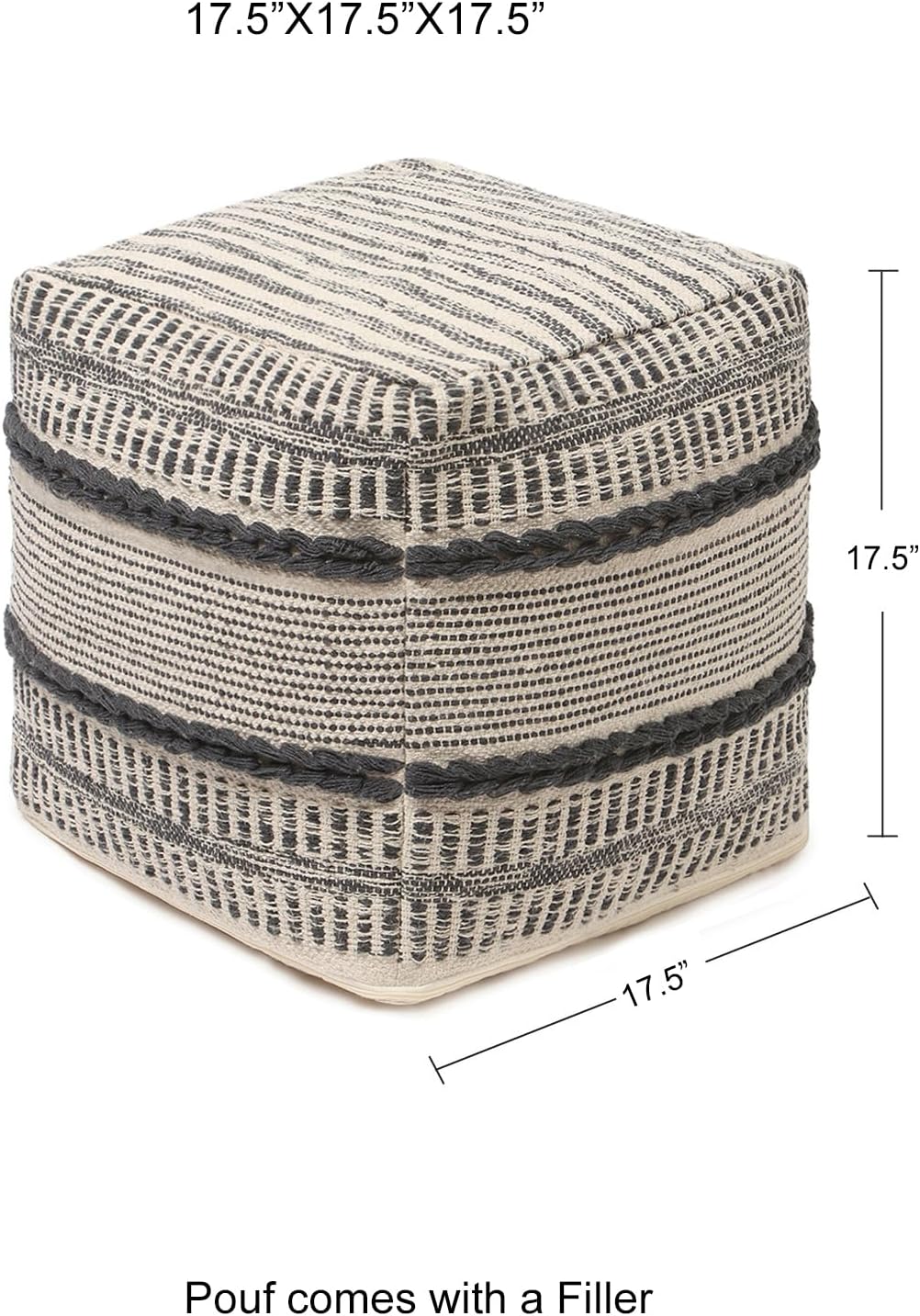 REDEARTH · Tufted Pouf Ottoman with Filler Textured Storage Cube Bean Bag Pouffe Footrest for Living Room, Bedroom, Nursery, Kidsroom; 100% Cotton (17.5"X17.5"X17.5", Chevron Gage)