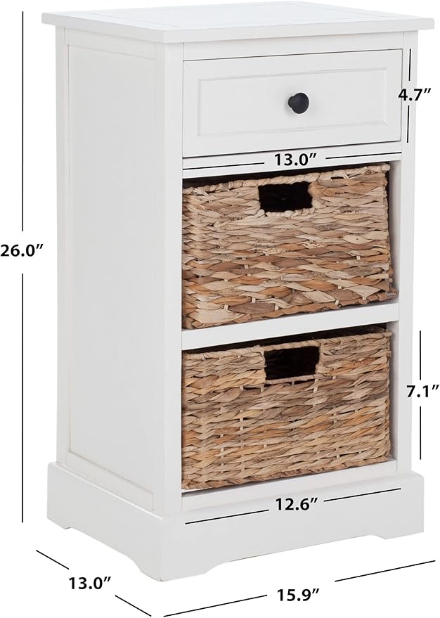 SAFAVIEH Home Collection Carrie Distressed Cream/ Natural Wicker 3-Drawer Storage Nightstand Side Table (Fully Assembled)