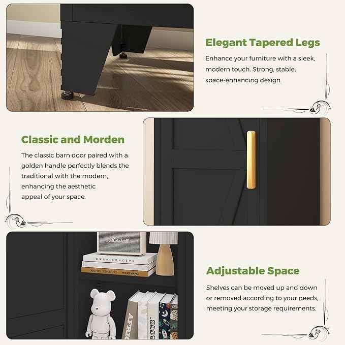 COFaR Tall Bathroom Cabinet, Metal Farmhouse Narrow Slim Storage Cabinet with Adjustable Shelves Barn Door for Bathrooms, Kitchens, Entrances Living Room (Black)