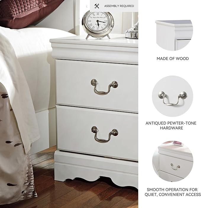 Signature Design by Ashley Anarasia Traditional Children's 2 Drawer Nightstand, 24.41" Tall, White