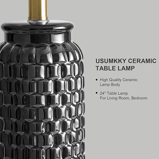 24" Modern Ceramic Black Bedside Lamp Set of 2 Table Lamp for Bedroom Decor Farmhouse Table Lamp for Living Room Office Dorm