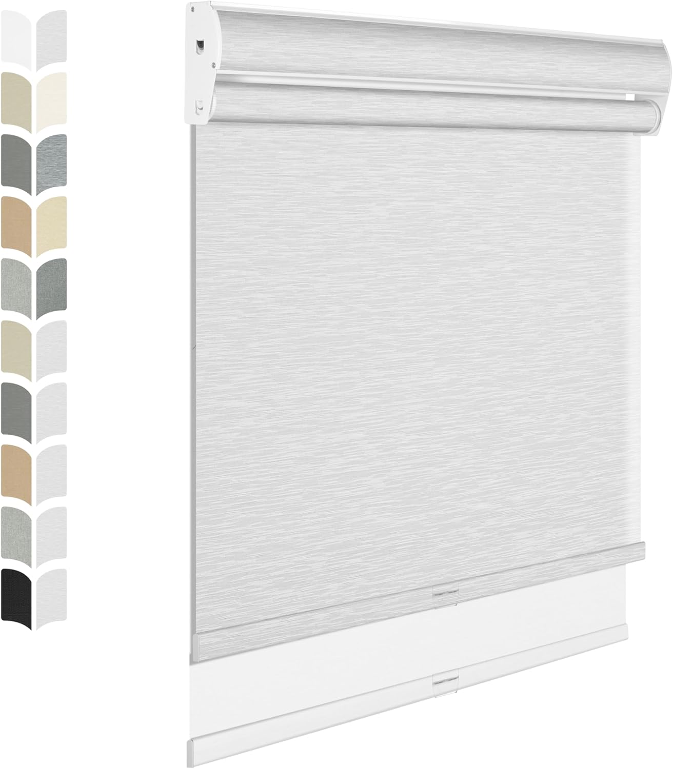 BERISSA Dual Roller Shades with Cassette Valance - Double Blackout and Light Filtering Shades, Day and Night for Home Office Door. Striped Jacquard White. 64 W x 48" H