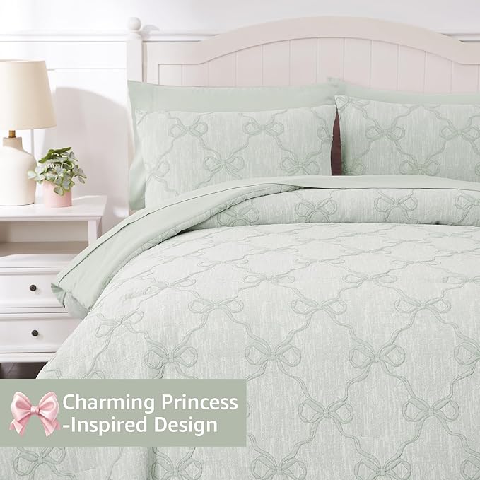Twin Comforter Set with Sheets for Girls-5 Pieces Twin Bedding Sets with Light Green Comforter, Sheets, Pillowcase & Sham for Kids (Green Diamond, 66" X 86")