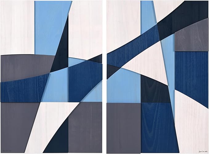 Empire Art Direct Whispers of Blues I & II Hand Made & Hand Finished Solid Paulownia Wood Abstracts Set