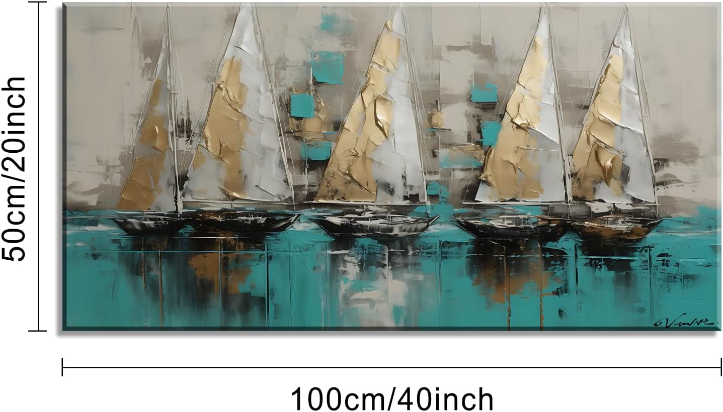 LASMOND Framed canvas wall art Large Boats for living room Nature bedroom Decor Ocean landscape sailboat Canvas painting Ready to Hang Office Home Decoration sea poster Pictures(20x40 Inches)