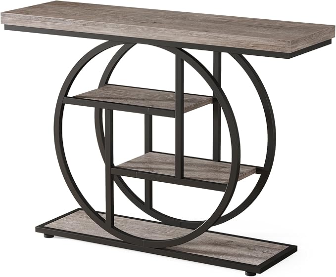 Tribesigns 41.3" Console Table, Industrial 4-Tier Sofa Table Entryway Table with Circle Base, Narrow Wood Accent Tables with Storage Shelves for Living Room, Hallway, Foyer, Gray | Industrial, Sofa Table, Entryway Table, Narrow, Accent Tables, Storage ...
