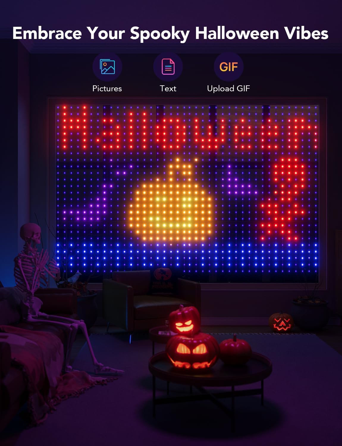 Govee Curtain Lights, Smart LED Color Changing Wall Lights, Dynamic DIY Curtain String Lights for Bedroom Living Room Holiday Decor, Outdoor IP65 Waterproof，4.9x6.6ft, 520 RGBIC LED