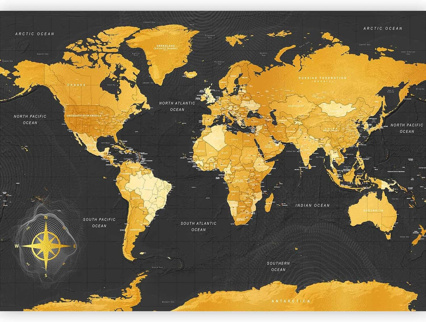 artgeist Premium Wall Mural World Map 79x55 in - XXL Non-Woven Wallpaper Fleece Wall Decor Photo Print Picture Image Design Home Map of The World k-A-0130-a-a