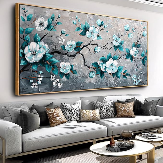 Wall Art Rustic Flowers Wall Decor Nature Wall Art Plum Blossom Canvas Painting for Bedroom Living Room Dining Room Home Office Decor 24"x48" with Framed