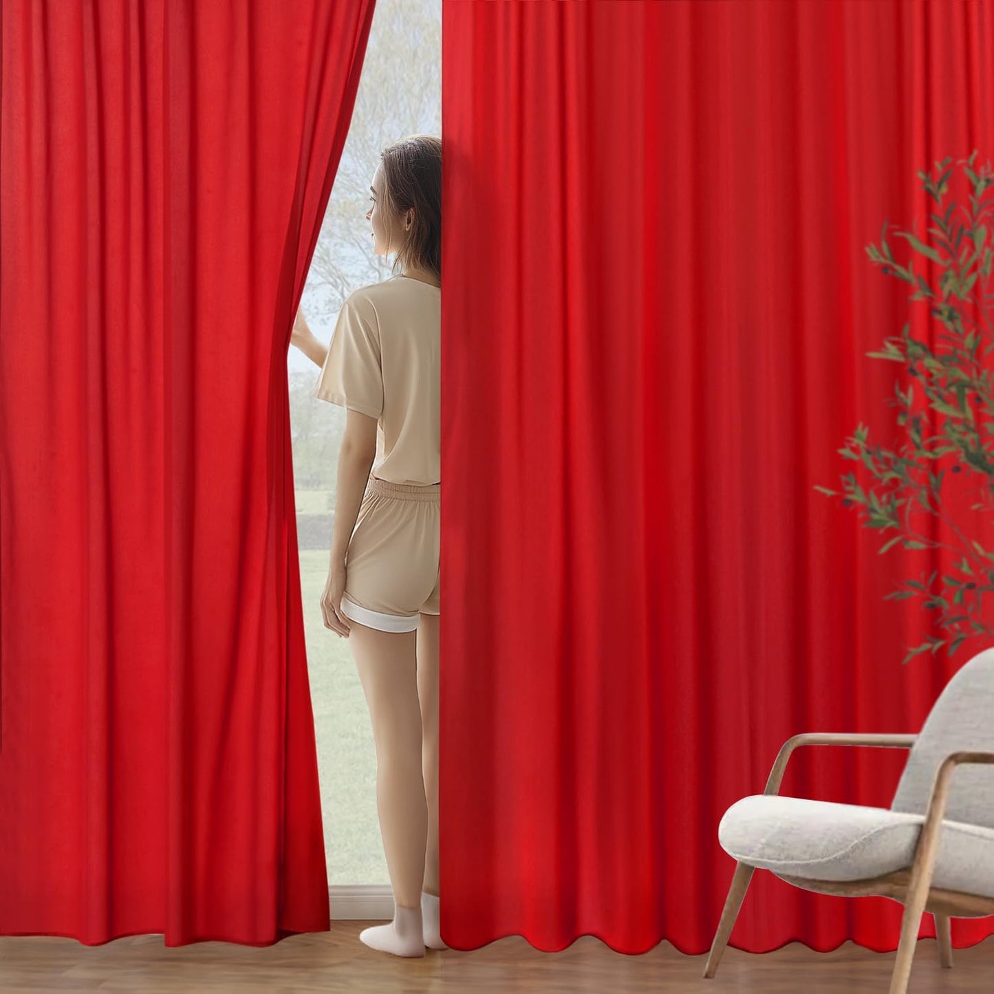 MIULEE Red Privacy Sheer Curtains That Let Light in 96 Inches Long Non-See-Through Semi Sheer Curtain Light Filtering Window Curtains Christmas Drapes for Living Room Bedroom 2 Panels Set 42 X 96