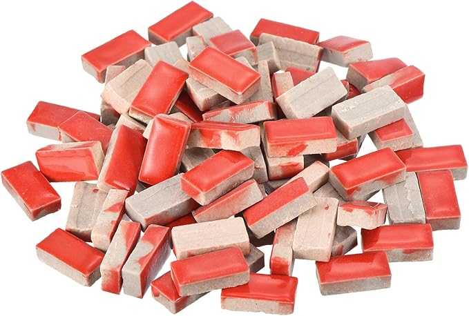 MECCANIXITY 250g Ceramic Mosaic Tiles for Crafts Bulk, Rectangle Red Ceramic Tile for Mosaic Kits Garden Stepping Stone Cup Mat