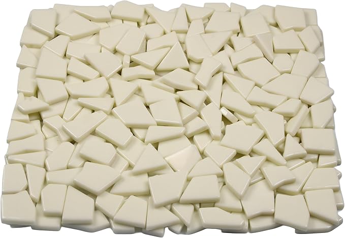 Irregular Glass Mosaic Tiles Bulk 500g Glossy and Iridescent Mosaic Glass Tiles for DIY Projects and Arts and Crafts Solid Colors and Mixes (Glossy Ivory)