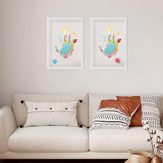 XQC Family Handprint Kit - DIY Craft Keepsake Frame with Clear Boards, Family Memory Gift for New Families & Pets (White)