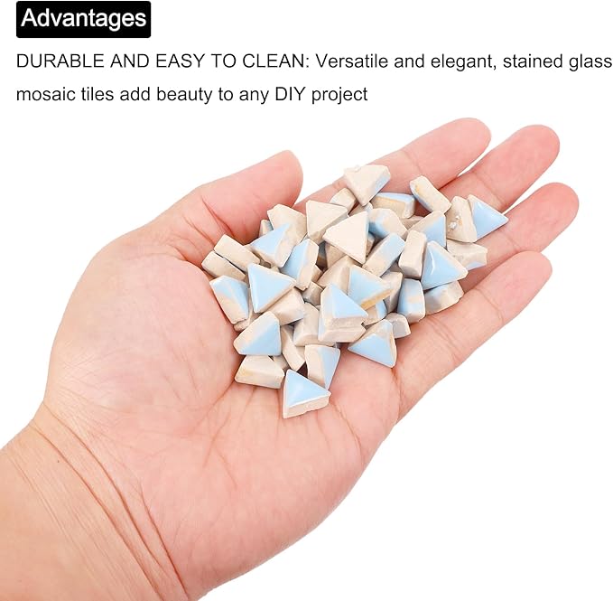 MECCANIXITY 200g Ceramic Mosaic Tiles for Crafts Bulk, Triangle Light Blue Ceramic Tiles for Mosaic Kits Garden Stepping Stone Cup Mat