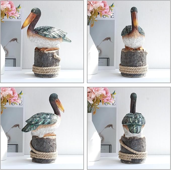 Lukitas Pelican Statue and Sculpture Decor, Coastal Nautical Beach Ornament for Home Patio Garden Outdoor, Resin 12''