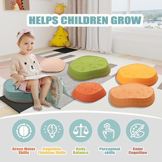 Fanboxk Stepping Stones for Kids,Non-Slip Toddler Sensory Stepping Stones for Promoting Toddler Balance Coordination Skills,Obstacle Courses Sensory Toys Outdoor or Indoor Play for Kids Age 3-8