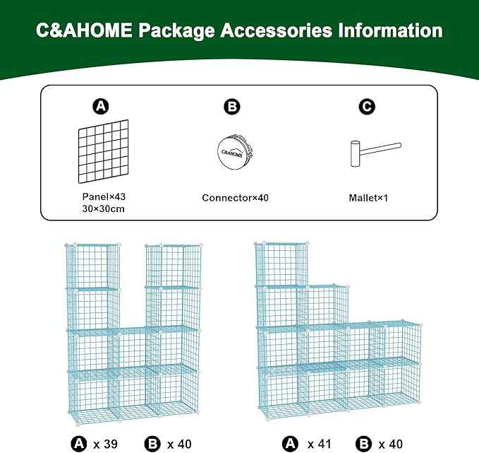 C&AHOME Wire Cube Storage, 12 - Cube Organizer Metal C Grids, Modular Shelves Units, Closet Organizer, Ideal for Home, Office, Living Room, 36.6”L x 12.4”W 48.4”H, Blue UWCS3012B
