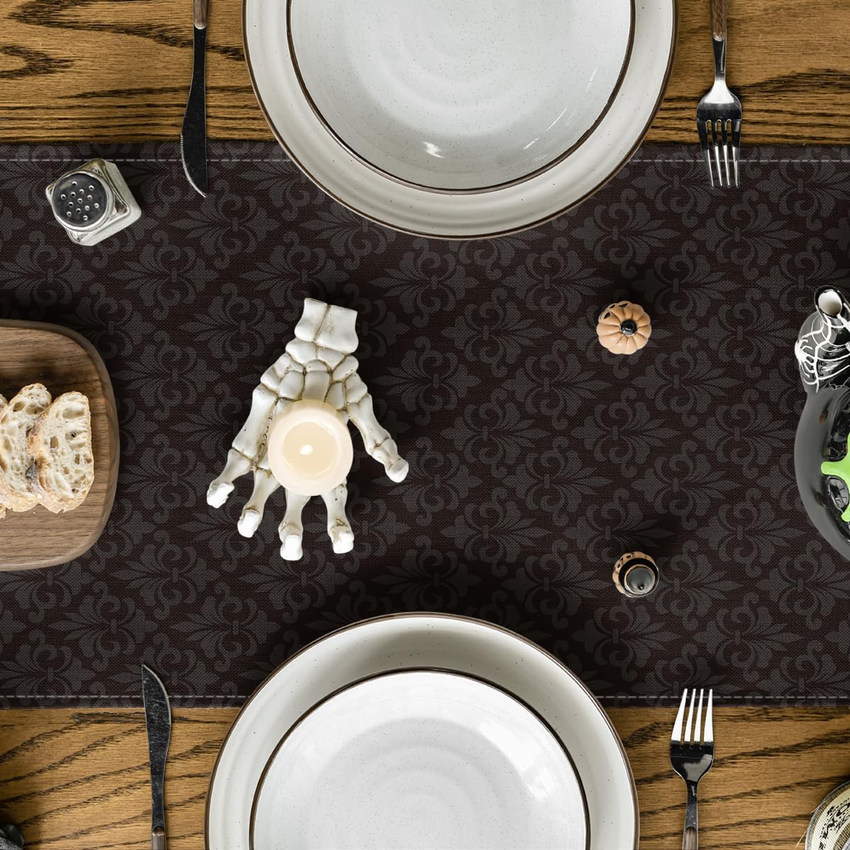Artoid Mode Black Cat Pumpkins Boo Halloween Table Runner, Trick Or Treat Seasonal Kitchen Dining Table Decoration for Home Party Decor 13x36 Inch