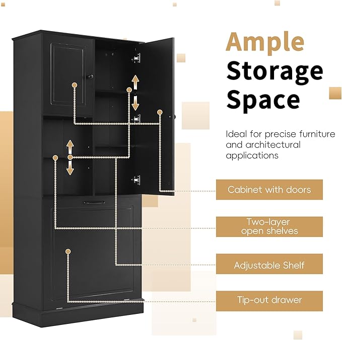 68" Tall Bathroom Storage Cabinet with Two Doors and Laundry Hamper for Home Display Organizer, Adjustable Shelf, Gray