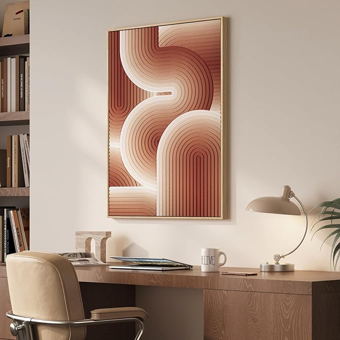 3D Textured Framed Orange Abstract Wall Art, Modern Minimalist Red and Beige Geometric Paintings Artwork for Walls, Large Pictures for Living Room Dining Room Bedroom Office Wall Decor 24x36 In
