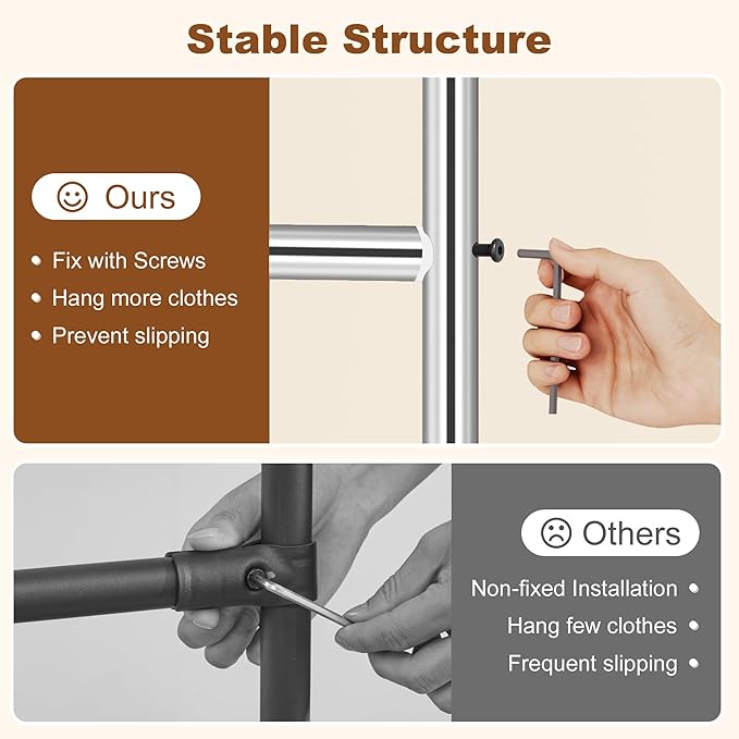 Hoctieon Double Rod Clothes Racks with Z-Base, Adjustable Clothing Rack, Standing Clothes Rack, Metal Clothing Racks for Hanging Clothes, Rolling Garment Rack, Chrome