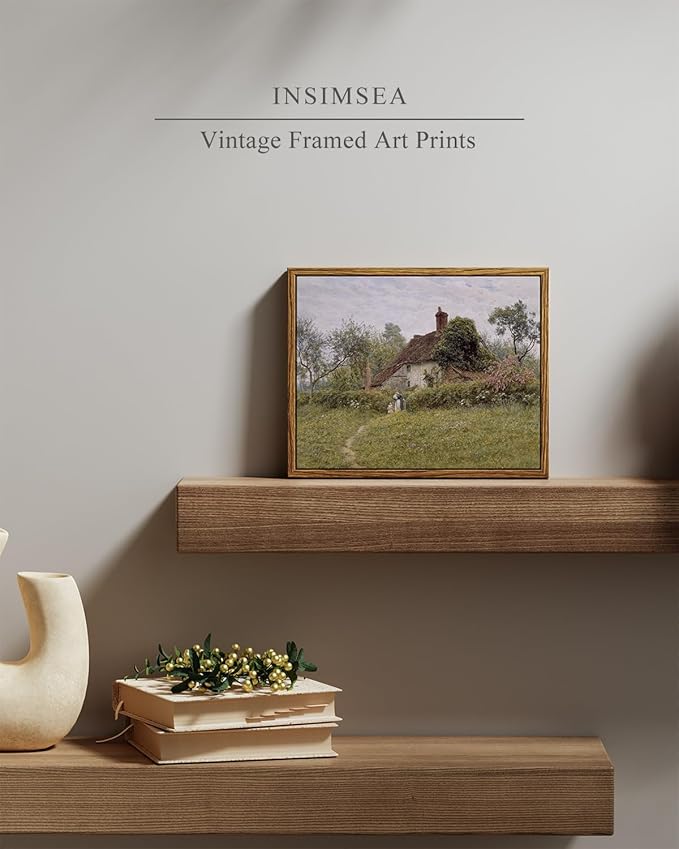 InSimSea Framed Canvas Wall Art Vintage Decor, Classical Landscape Watercolour Painting Canvas Prints Rustic Room Wall Decor Living Room Badroom Farmhouse Bathroom Decorations, 8"x10"
