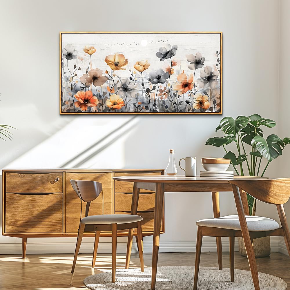 ZUITINGHUA Large Wood Framed Wall Decor For Living Room Canvas Wall Art For Office Modern Wall Decorations For Bedroom Flowers Landscape Paintings Farmhouse Pictures Artwork Home Decor 24x48 In