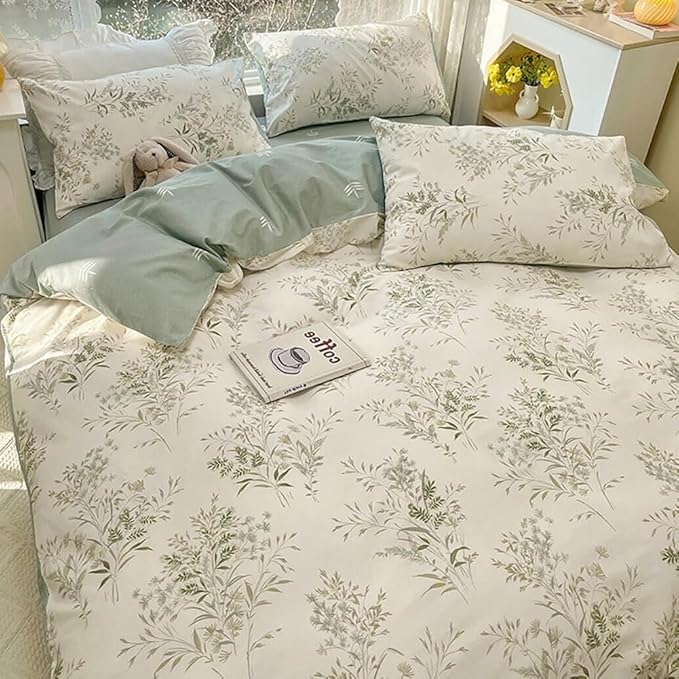LifeTB Vintage Floral Comforter Set King, 3 Pieces Boho Floral Bedding Comforter Botanical Flowers Comforter with 2 Pillowcases, Fluffy Soft Cottagecore Bedding Set Flowers Pattern King Comforter Set