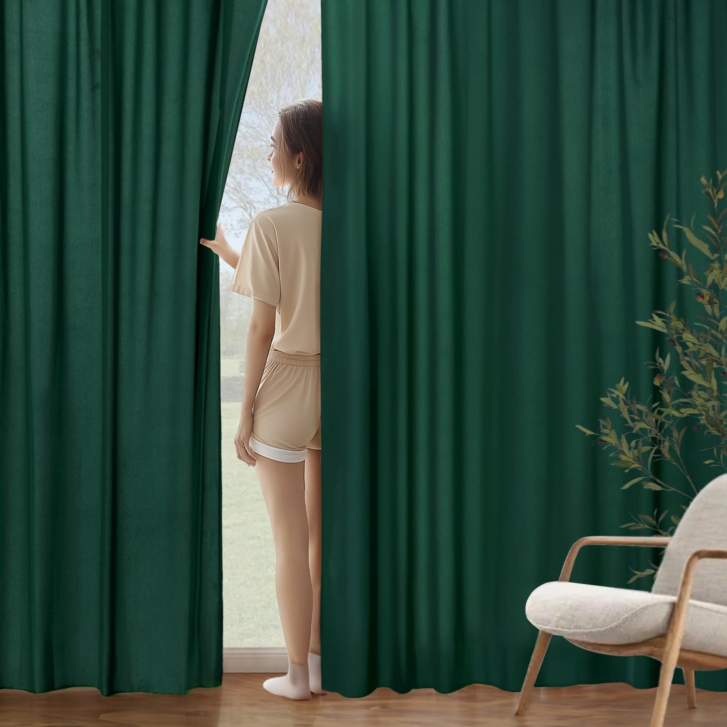 MIULEE Hunter Green Privacy Sheer Curtains That Let Light in 72 Inches Long Non-See-Through Semi Sheer Curtain Light Filtering Window Christmas Drapes for Living Room Bedroom 2 Panels Set 42 X 72
