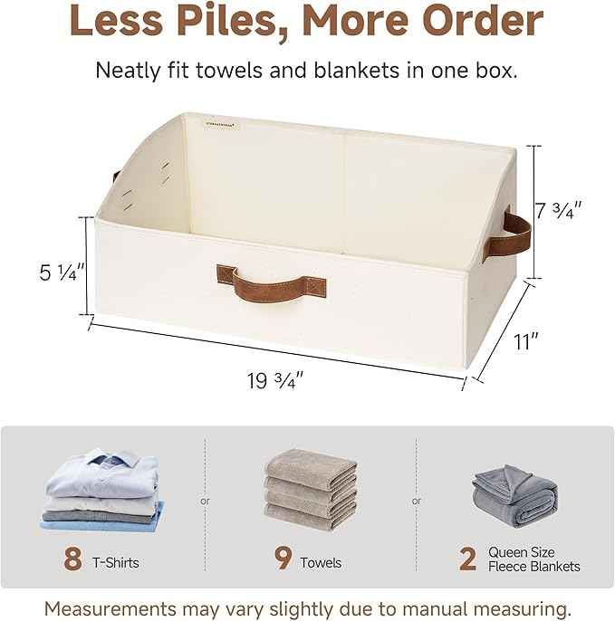 StorageWorks Closet Storage Bins, Trapezoid Organizer Box for Shelves, Fabric Clothes Bin, Foldable Organizing Baskets with Handles, Large, Ivory White, 3-Pack