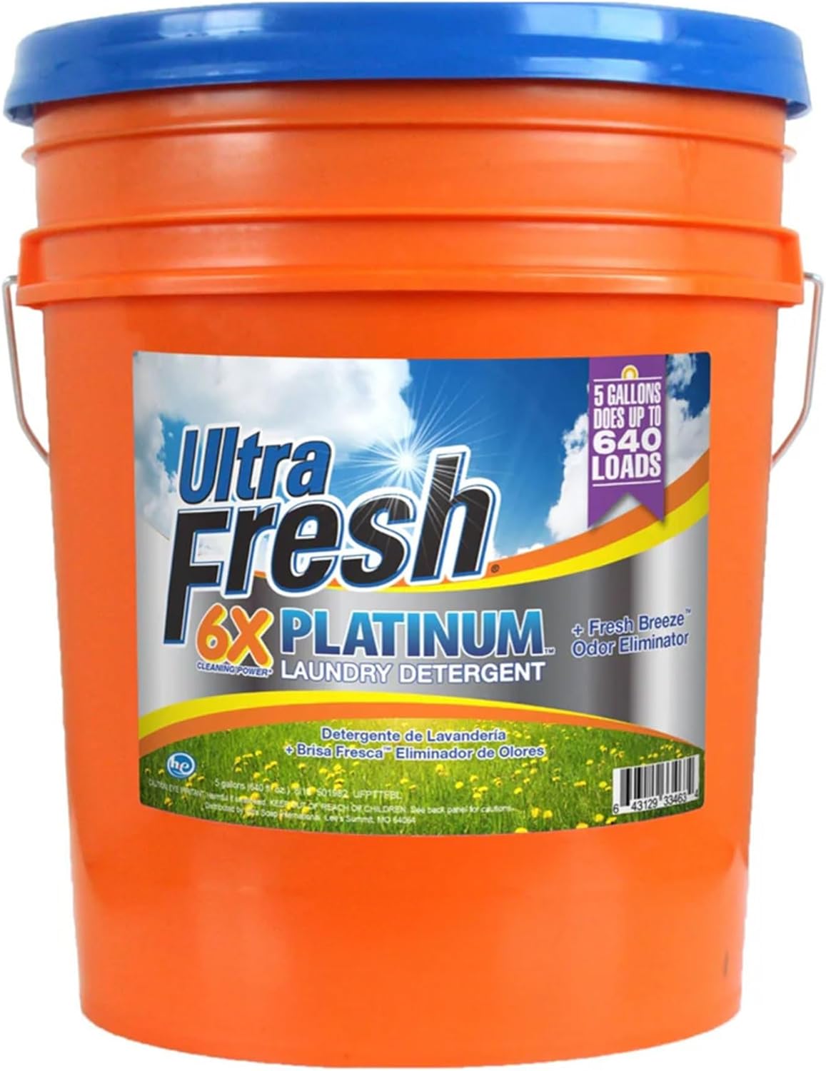 Ultra Fresh 5 Gallon Liquid Laundry Detergent Washing Soap for All Machine Types, 6X Platinum, Up to 640 Loads, Fresh Breeze